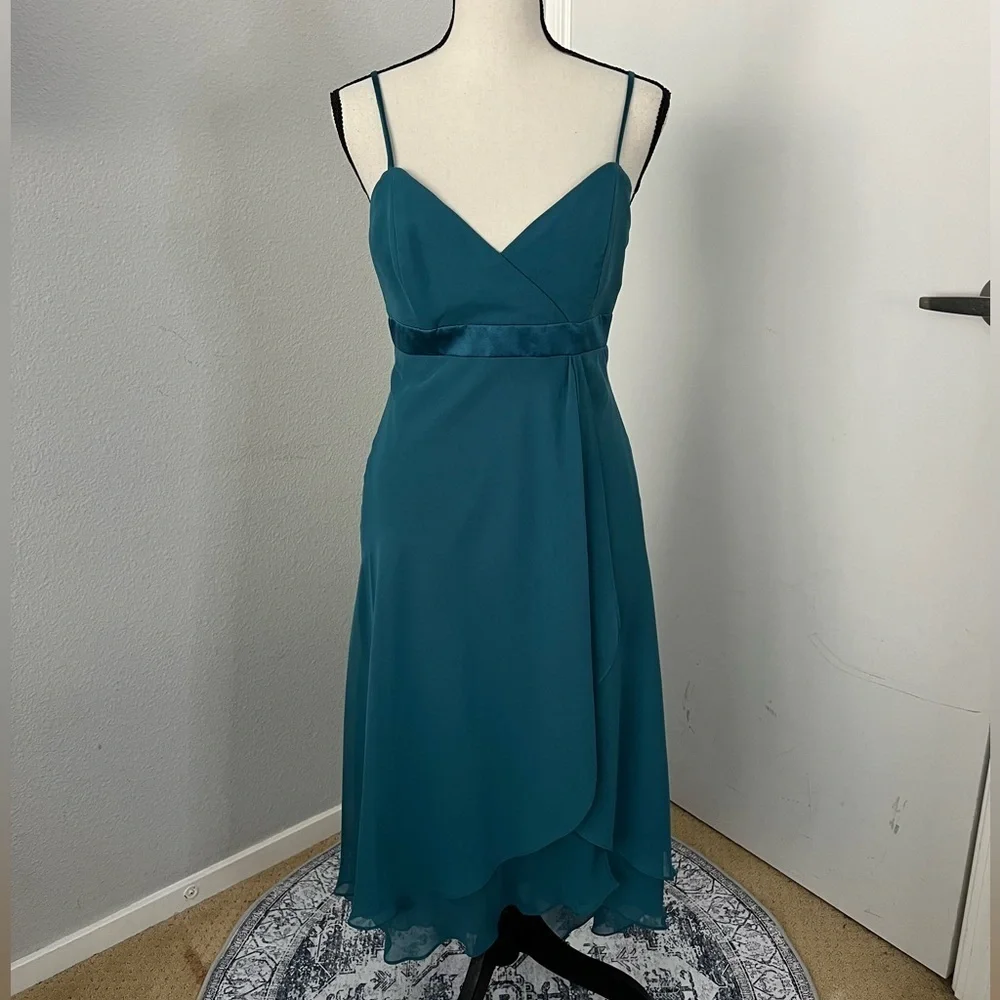 Alfred Angelo Teal Green Chiffon Midi Dress - Size 8